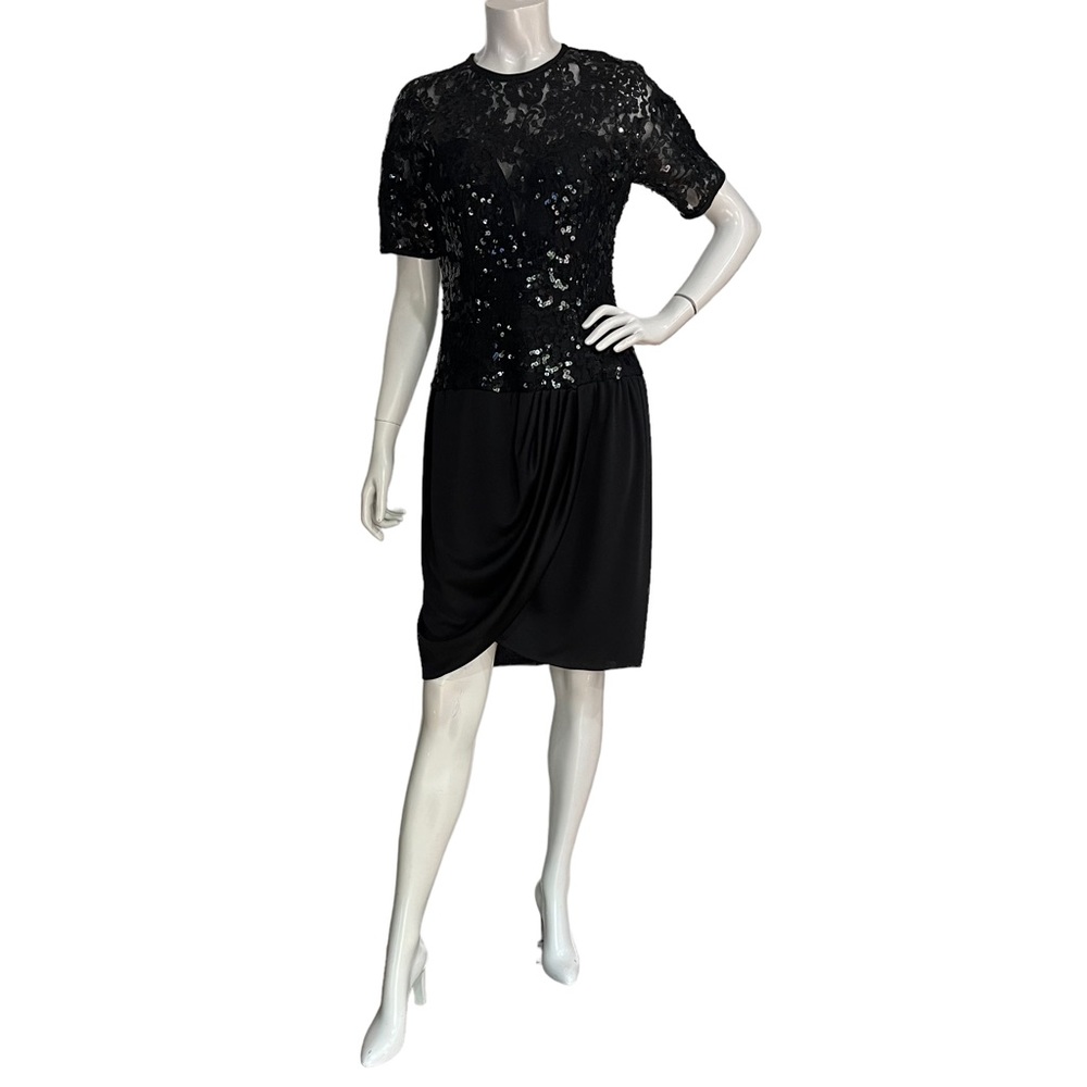 VINTAGE Julie Duroché for After Five Drop Waist Sequin Top draped skirt size 8